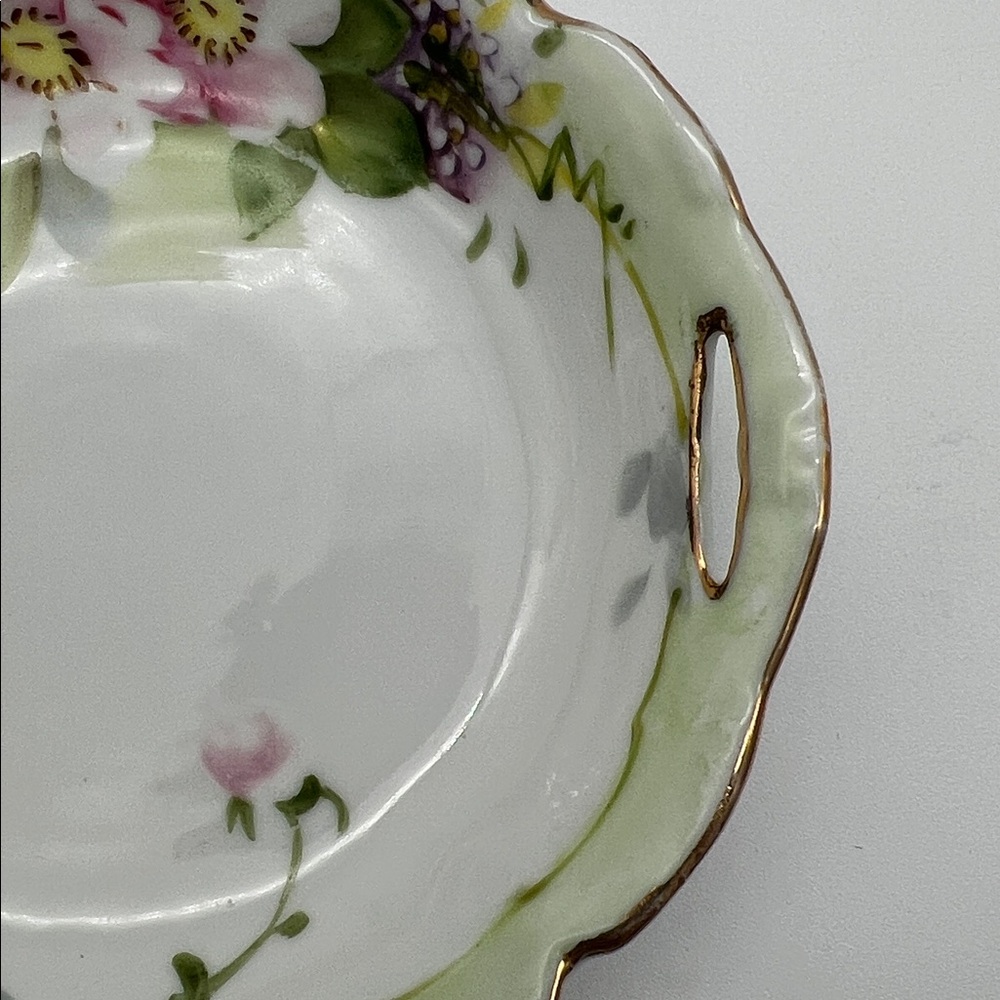 Vintage Nippon Hand-Painted Floral Trinket Dish With 2 Handles and Gold Trim - Picture 4 of 11